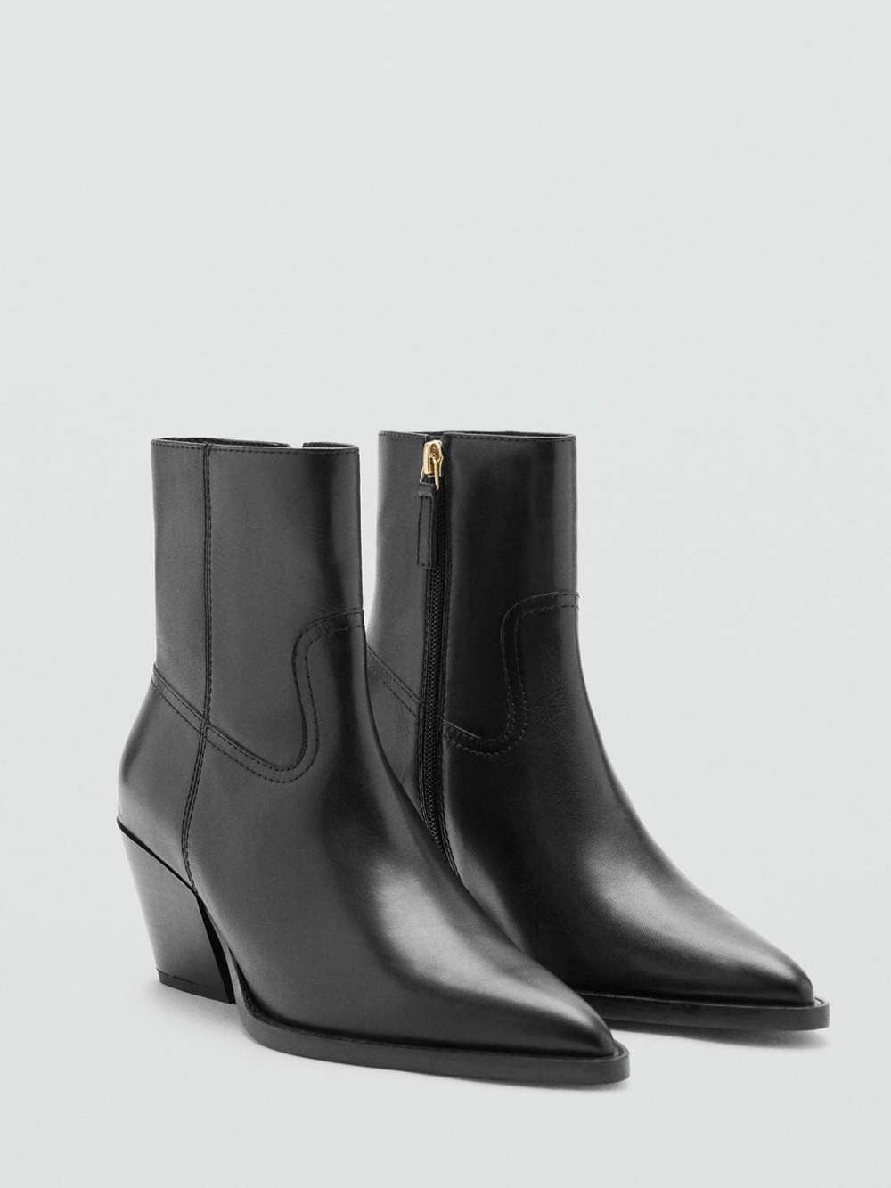MANGO LEATHER POINTED ANKLE BOOTS